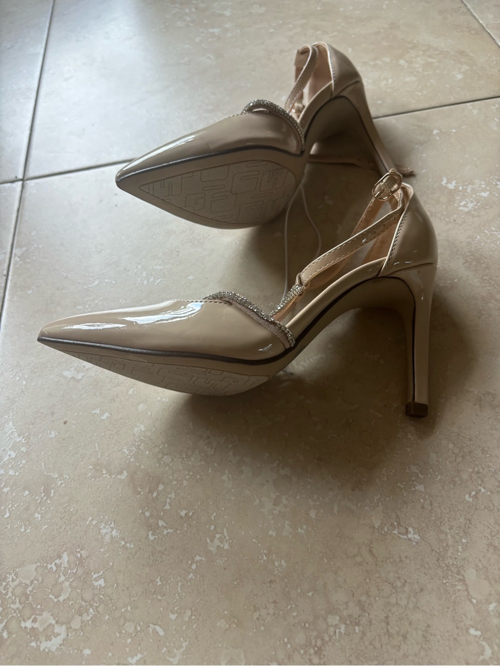 Unisa Beige Rhinestone Heels Pointed toe - Picture 2 of 5